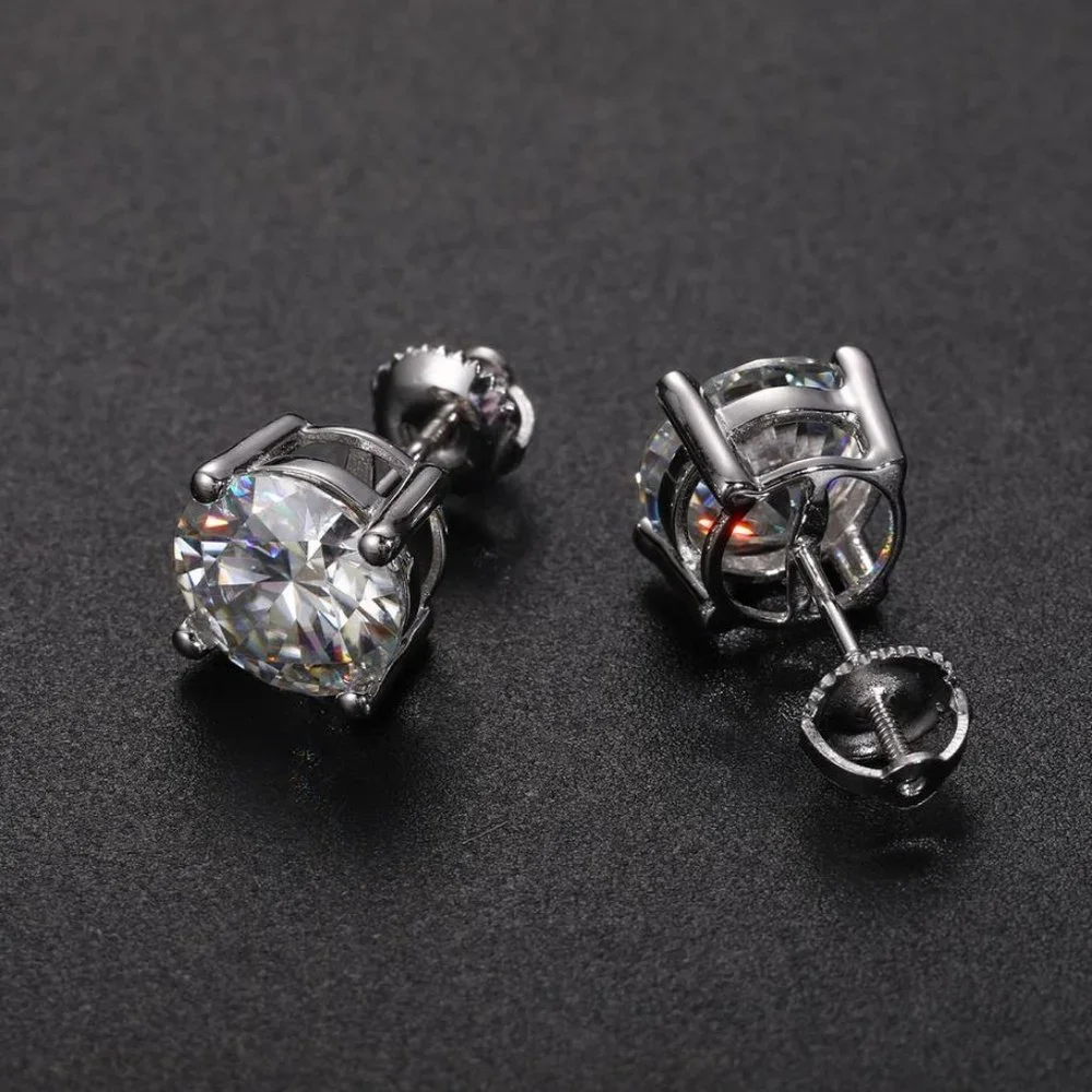 Certified 2ct. t.w. Moissanite Diamond Round Stud Earrings NEW
